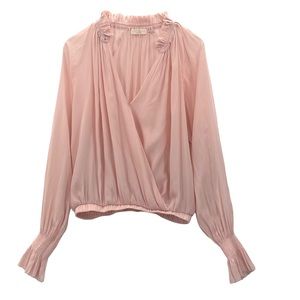 Ramy Brook Pink Faux Wrap Elastic Waist Long Sleeve Blouse Size XS